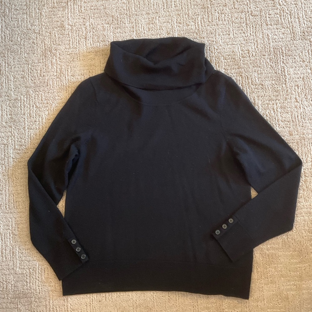 Talbots Sweater 100% Merino Wool Black Lp EUC Minimalist Old Money Quiet Luxury